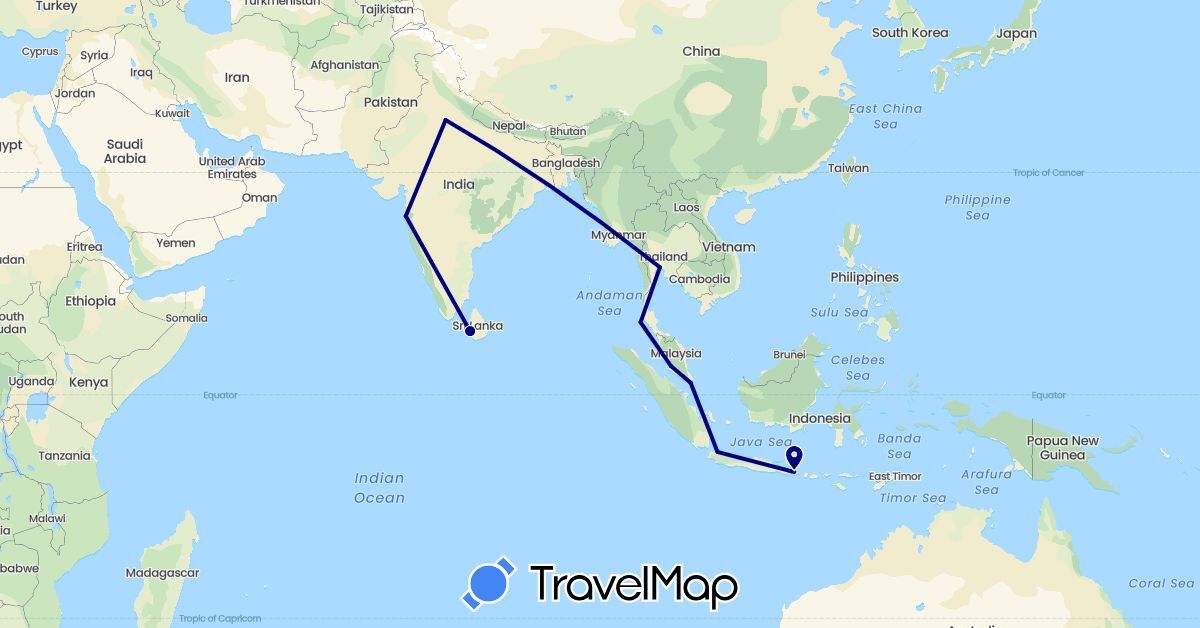 TravelMap itinerary: driving in Indonesia, India, Sri Lanka, Malaysia, Singapore, Thailand (Asia)